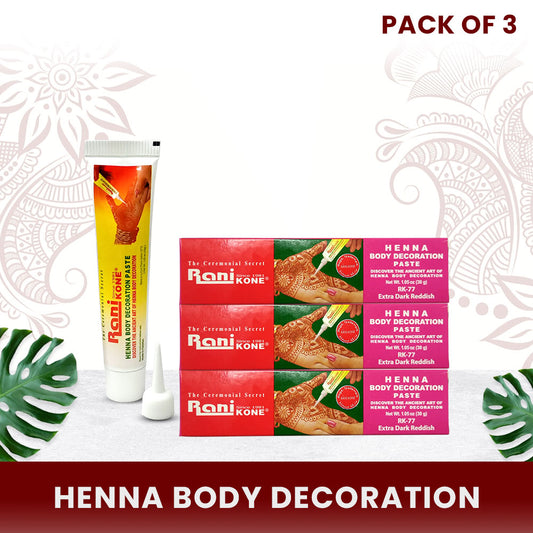 Rani Kone Henna Body Decoration Paste Extra Dark Reddish 30grams Tube Pack [3pcs] RK-77