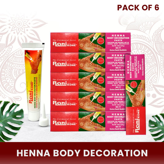 Rani Kone Henna Body Decoration Paste Extra Dark Reddish 30grams Tube Pack [6pcs] RK-77