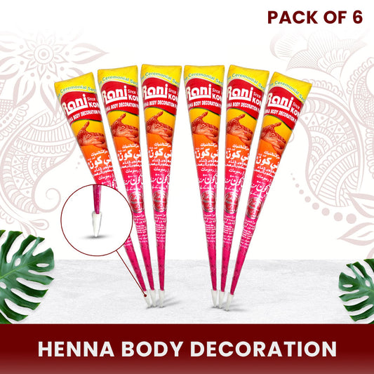 Rani Kone Henna Body Decoration Paste Extra Dark Reddish 30grams Cone Pack [6pcs] RK-77K