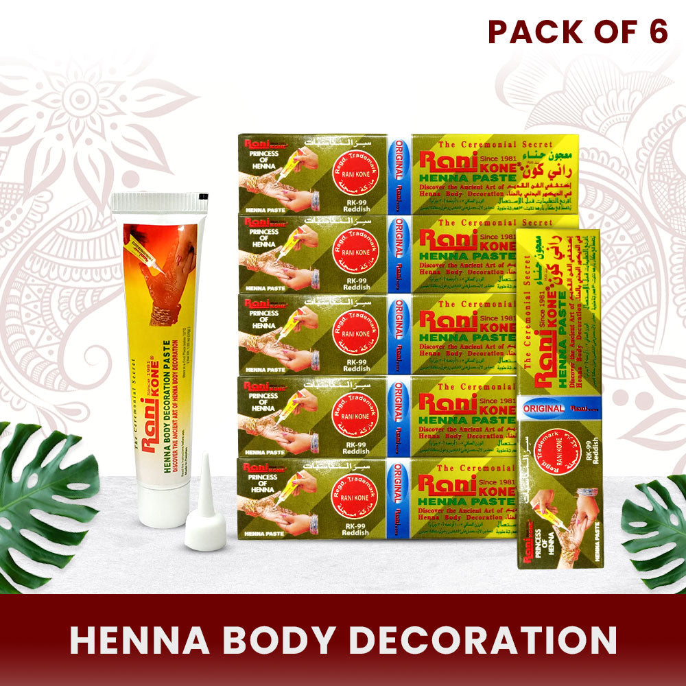 Rani Kone Henna Body Decoration Paste Reddish 30grams Tube Pack [6pcs] RK-99