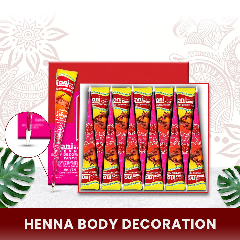 Rani Kone Henna Body Decoration Paste Extra Dark Reddish 30grams Cone Pack [12pcs] RK-77K